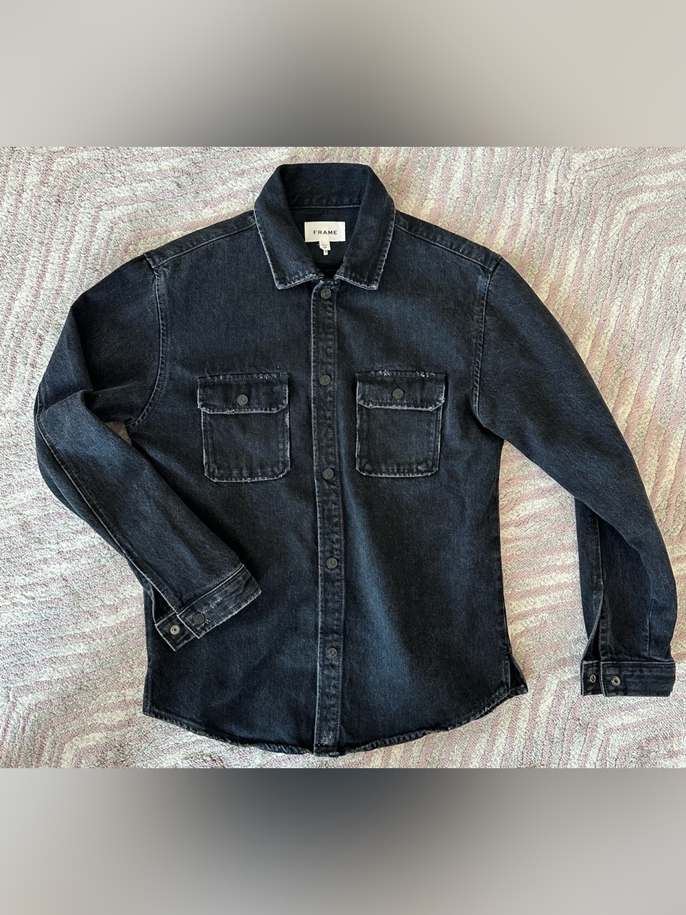 FRAME Black Washed Denim Shirt Jacket